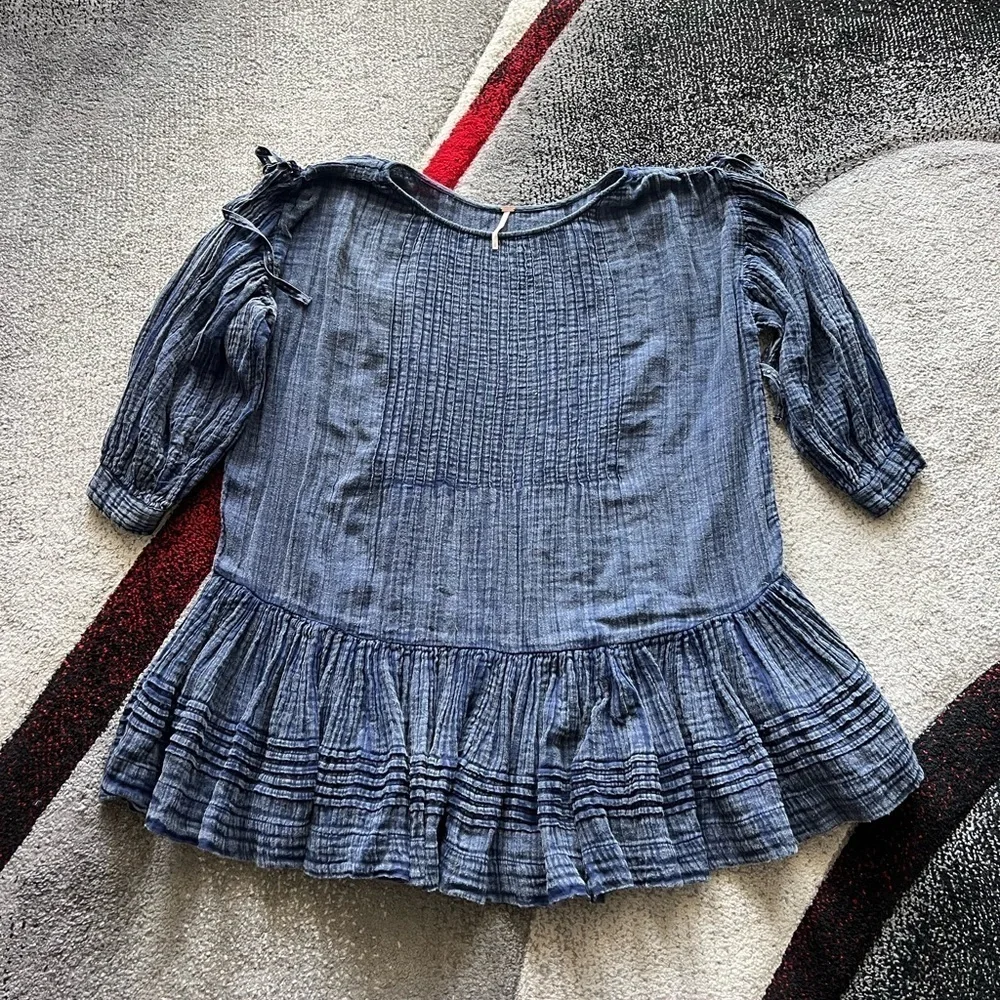 Free People Washed Ashore Indigo Long Sleeve Dress